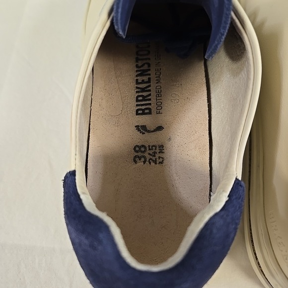 Birkenstock Bend Low Decon Pop Blue Eggshell Leather Sneaker W7.5 M6 EU38 EUC - Picture 7 of 12